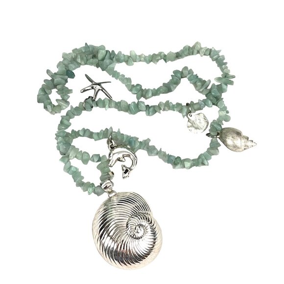 Handcrafted Faux Aquamarine Chip Bead Necklace With Ocean-Themed Charms & Silver - Picture 10 of 10